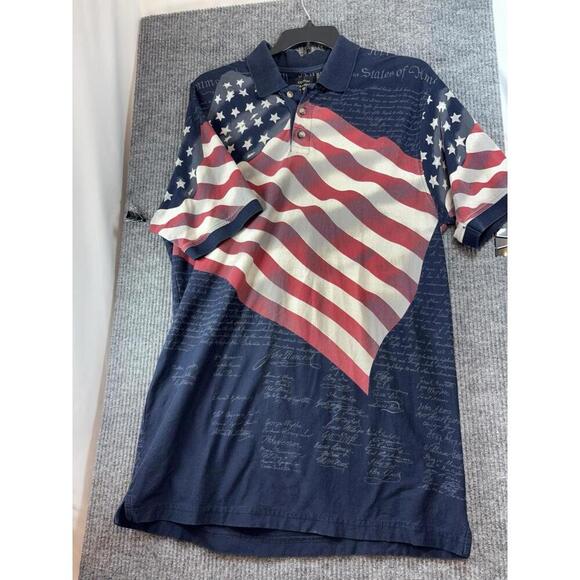 Men's Cotton Traders Sport American Flag Constitution Short Sleeve Polo Size XL - Picture 1 of 15